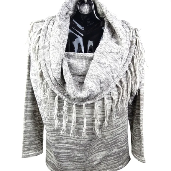**PLUS SIZE** Ashley Stewart Fringed Cowl Neck Tunic Sweater‎