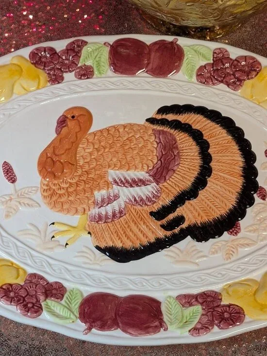 Large Hand Painted Turkey Platter