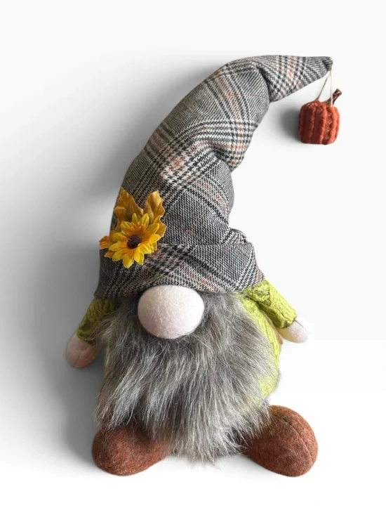 4 Seasons Global Fall Gnome Plaid Hat Pumpkin Sunflower 15in NWT Model 9839