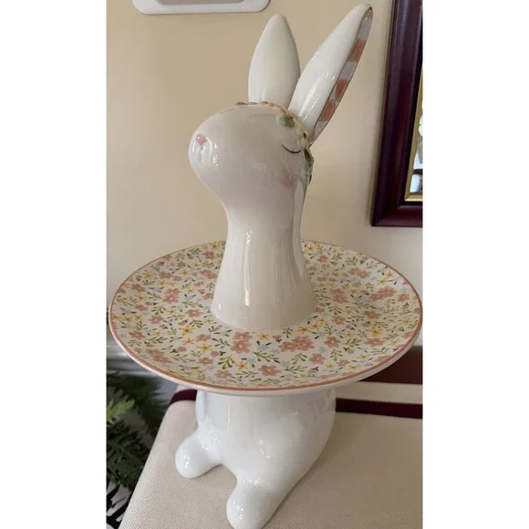 MacKenzie-Childs Posie Patch Rabbit Sweet Stand NEW   In Box