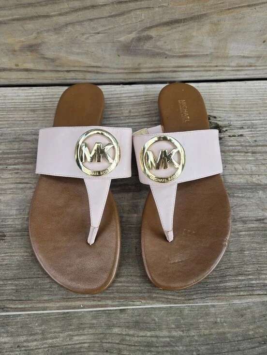 Michael Kors pink leather slip on designer sandals size 7.5 W in good condition