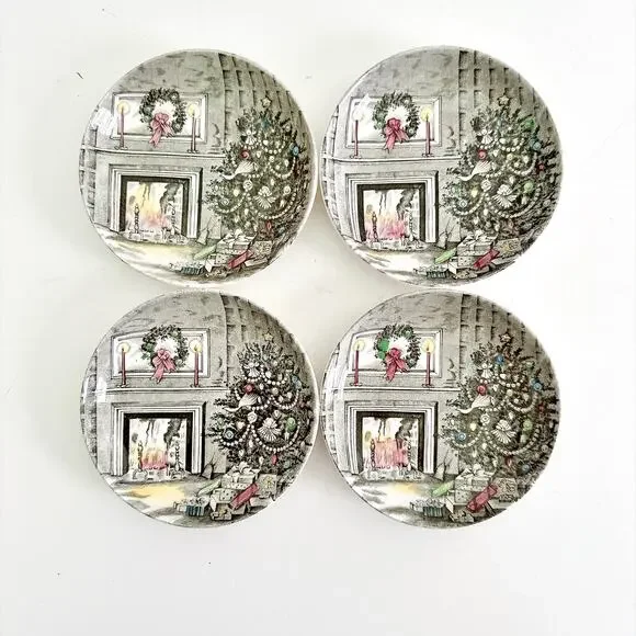 JOHNSON BROS IRONSTONE CHRISTMAS COASTER PLATES SET OF 4