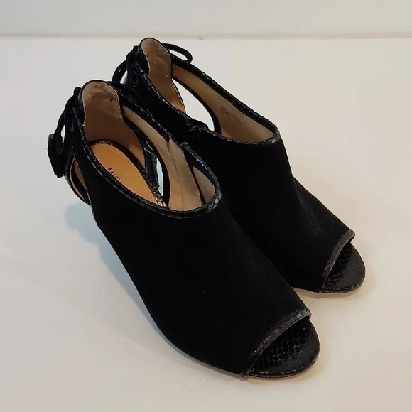 Michael Kors Open Toe Leather & Suede Boot Heels Shoes SZ 8M EU 38.5M EUC NICE!