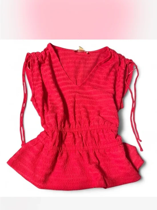 Michael Kors Bright Red V-Neck Peplum Tunic