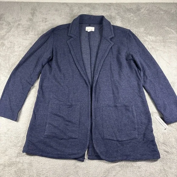 Caslon Women's Everyday Open Front Cardigan Collared Long Pockets Navy Sz XS New
