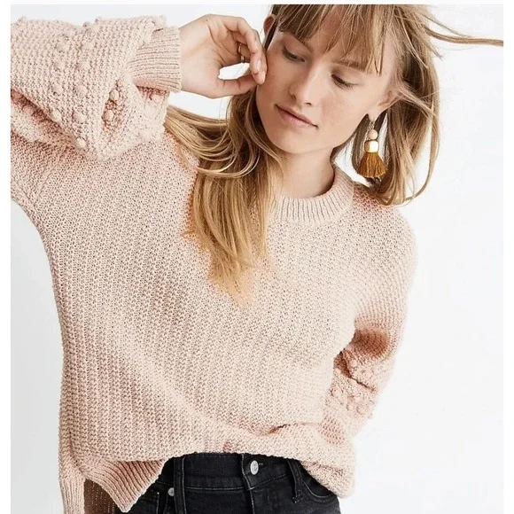 Madewell Sweater Womens Small Tan Avalon Bobble Sleeve Chunky‎ Knit Boho Cozy