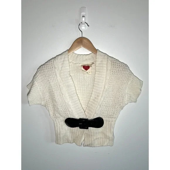 Y2K‎ Belted Chunky Knit Shrug Top Womens Knit White S