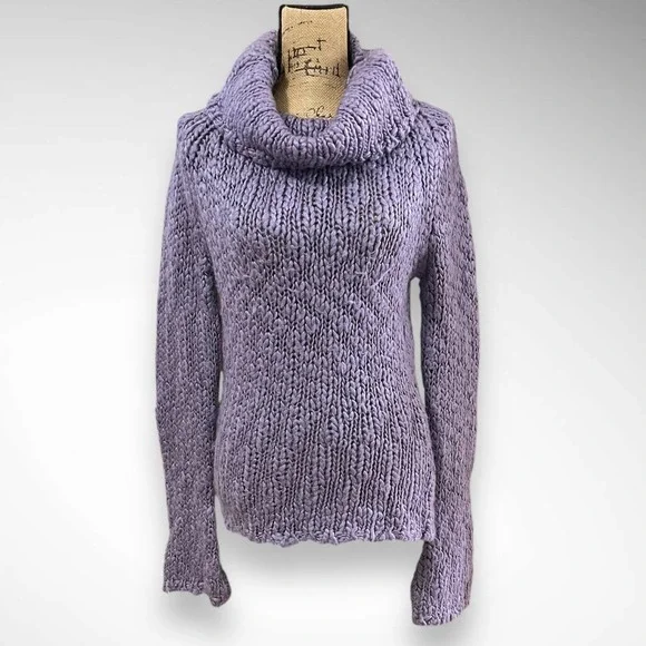 OXFORD FULHAM Y2k Wool Blend Purple Cowl‎ Neck Chunky Knit Sweater Large | EUC