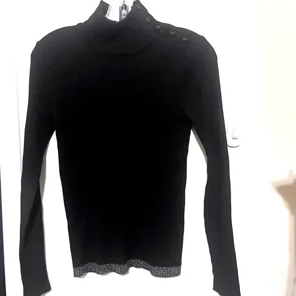 Lilla P black turtleneck sweater‎ Womens S silver glitter trim ribbed soft