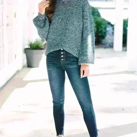 The Slouchy Navy Blue Bubble Sleeve Sweater Size‎ Small New With Tags