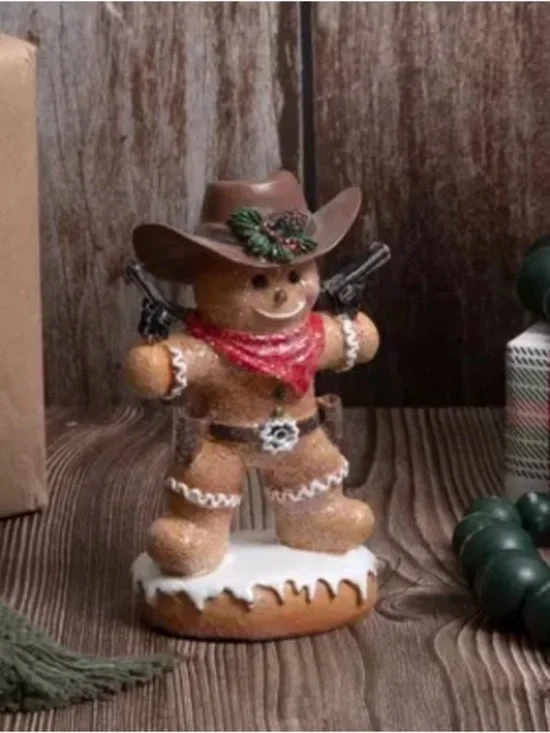Festive Gingerbread Cowboy Holiday Figurine - Brown