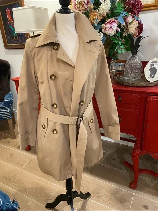 Michael Kors Beige Double-Breasted Trench Coat with Belt
