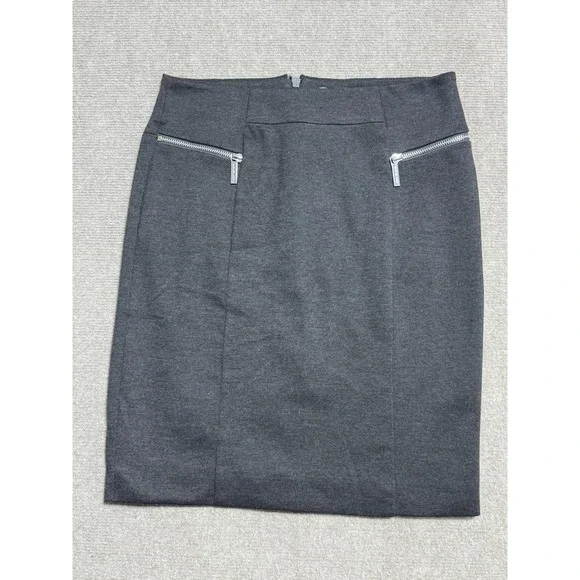Michael Kors Skirt Womens 6 Charcoal Grey Pencil‎ Stretch Zipper Pockets Career
