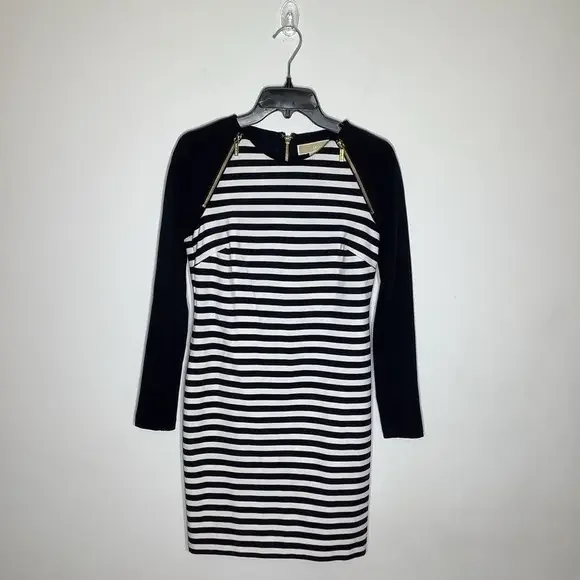 Michael‎ Kors Womens Navy and White Striped Dress With Gold Zippers Sz 0