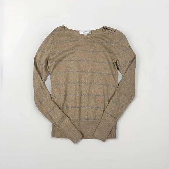 Ann Taylor Loft Women's Metallic Stripe Shoulder‎ Zipper Sweater Size XXSP