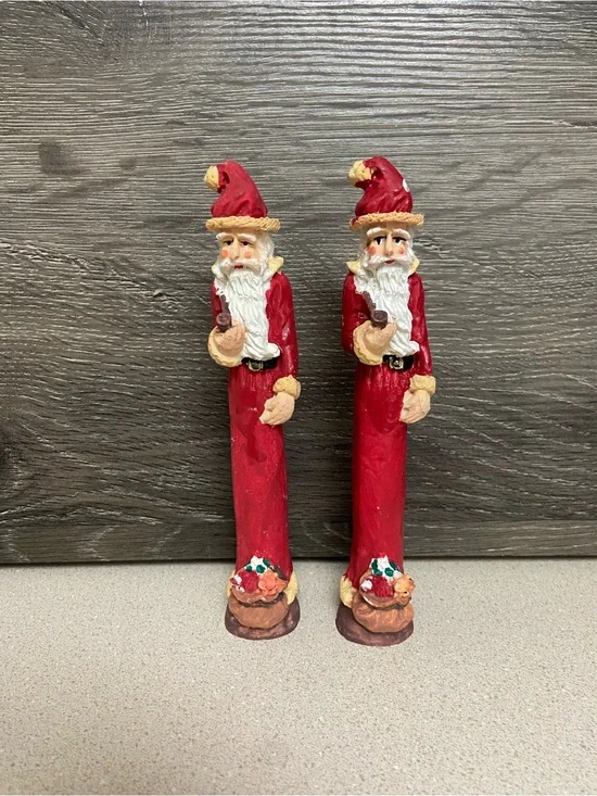 Vintage Santa Claus Figurine Set of 2 Skinny Pencil Tall Red Standing Pair