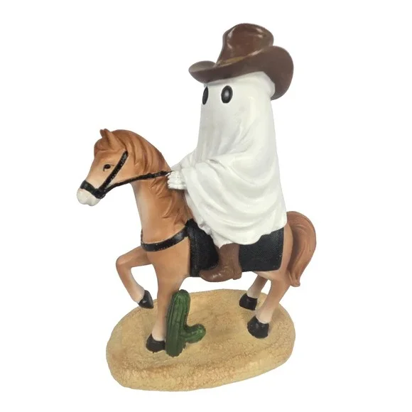 Unbranded Cowboy Ghost Riding Horse Figurine 9in Tan New Halloween Western Decor