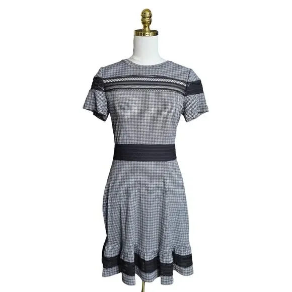 Michael Kors Dress Womens PM Black White Houndstooth Fit Flare NWT‎