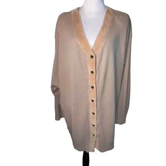 Venezia Jeans women 26/28 waffle knit velvet tan‎ cardigan Y2K Bohemian office