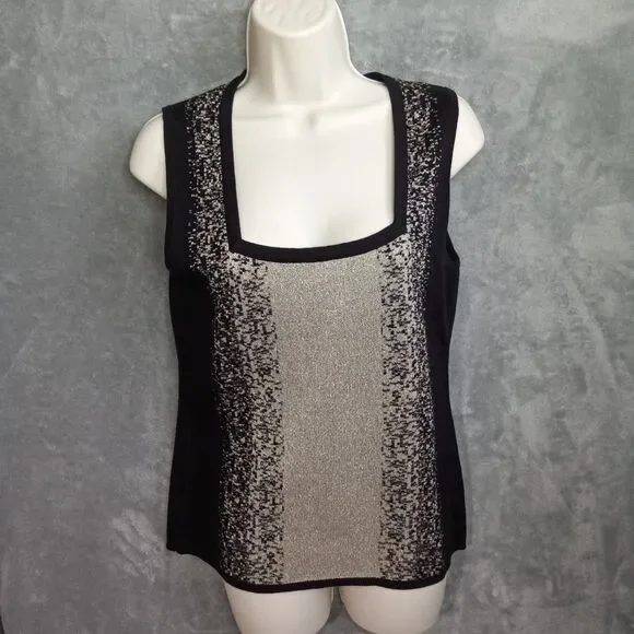 Belldini Sweater Women Medium Sleeveless Black Beige‎ Square Neck
