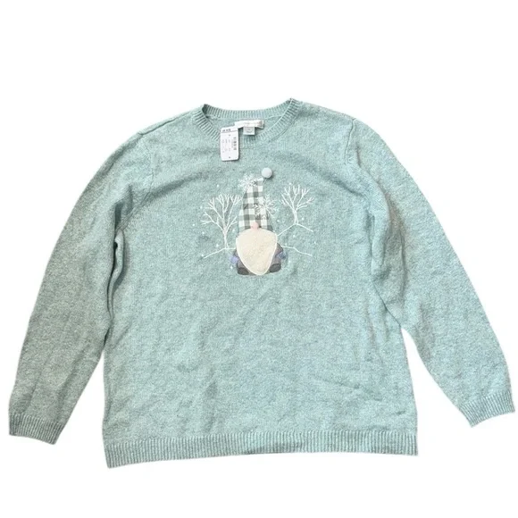 Christopher & Banks Woman’s Holiday Gnome Sweater‎ Crew Neck Long Sleeve NWT XL