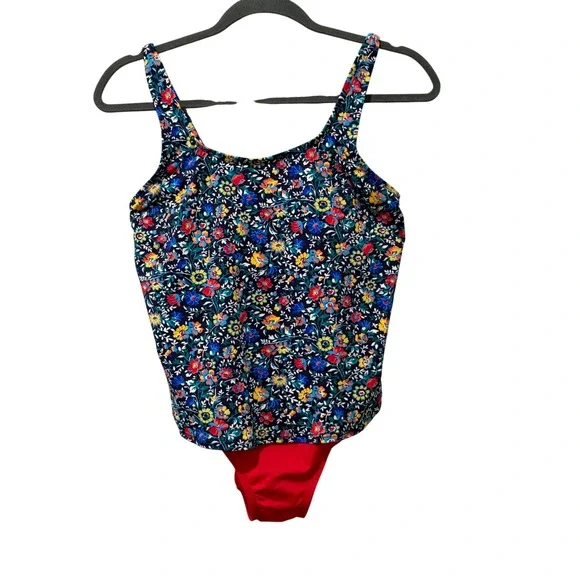 Lands' End‎ Tankini One Piece Womens 6 MultiColor Floral Highclo Swimsuit