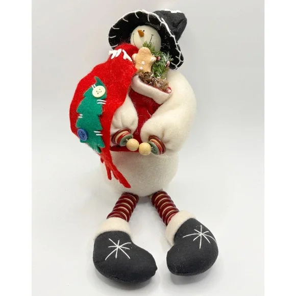 Primitive Folk Art Snowman Christmas Decor Button Legs Gingerbread Red Scarf 13