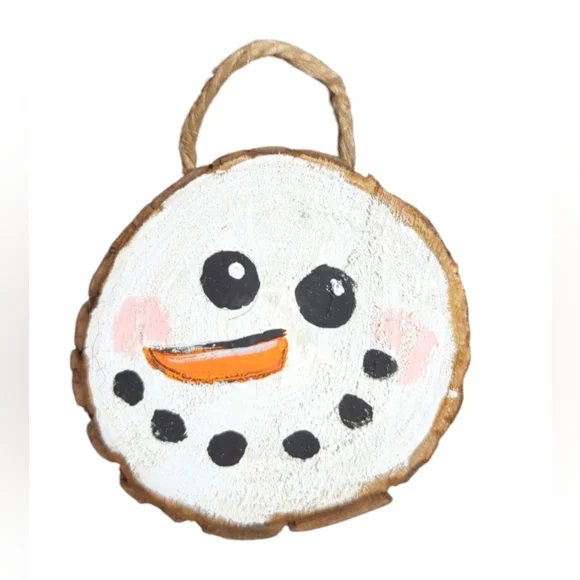 Hand-Painted Snowman Wood Ornament.