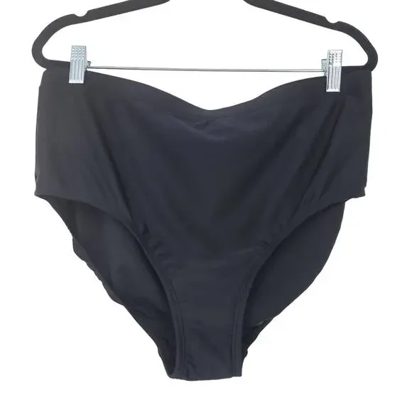 Swimsuits For All High Rise Black Full Coverage Swim Bikini Bottoms Size 16