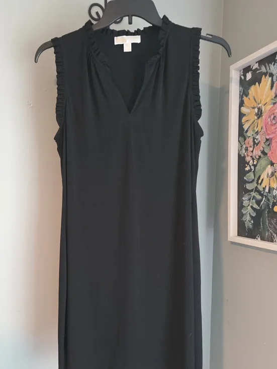Michael Kors Sleeveless Ruffle-Trim V-Neck Black Dress Size L