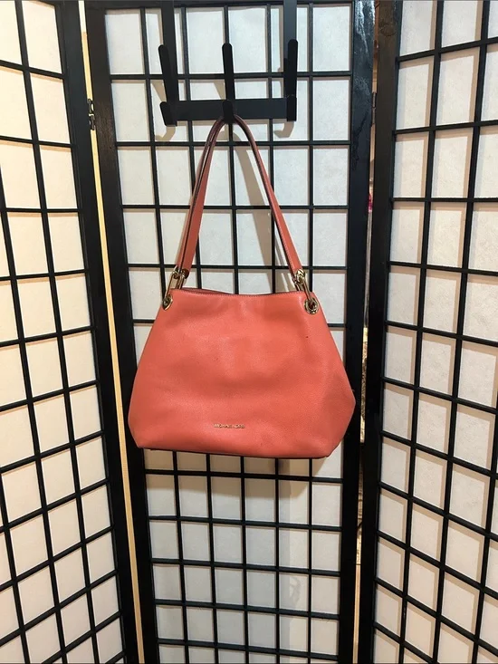 Michael Kors Coral-Peach Leather Shoulder Bag