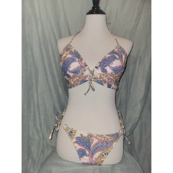 NWOT Paisley tie up Bikini large