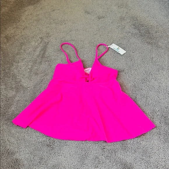 Beachsissi Neon Pink Flowy Tankini Swim Top Cutout Adjustable Straps SIZE S