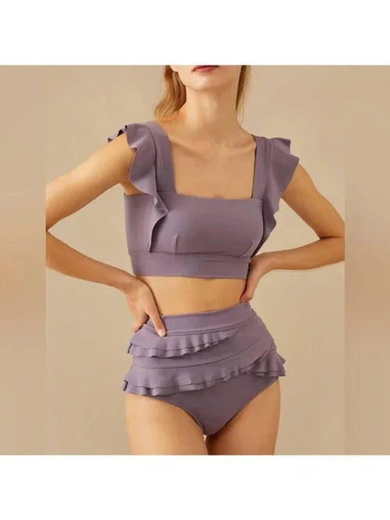 NWT Visual Mood SERENA RUFFLED BIKINI‎ SET - LAVENDER size XS S