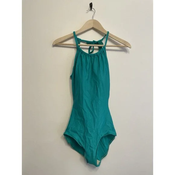 Vtg Perfection Fit By Roxanne Swimsuit Size 10/32 C Cup Green Halter Backless