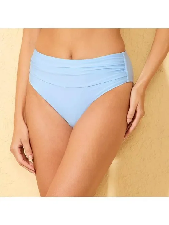 NEW Shade & Shore Shirred Waistband Medium Coverage Bikini Bottom - Blue - S