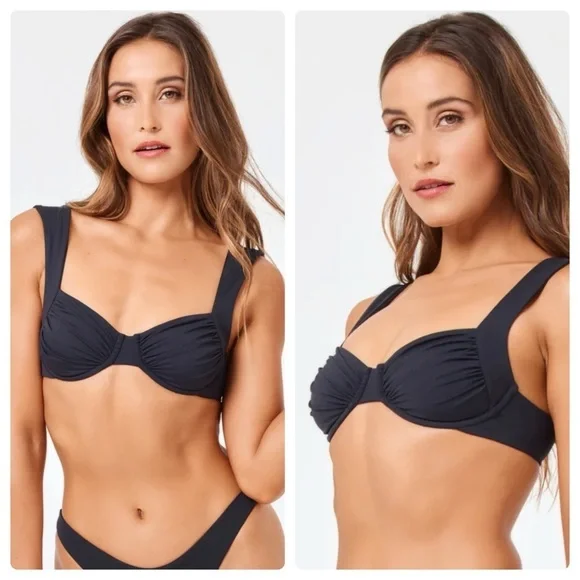 l*space Black Ruched Underwire Bikini Top
