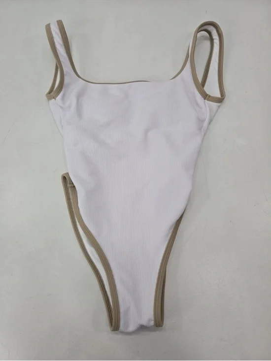 Lain Snow Ocean Isle One Piece Swim Suit White Ribbed Size XS Womens NWOT