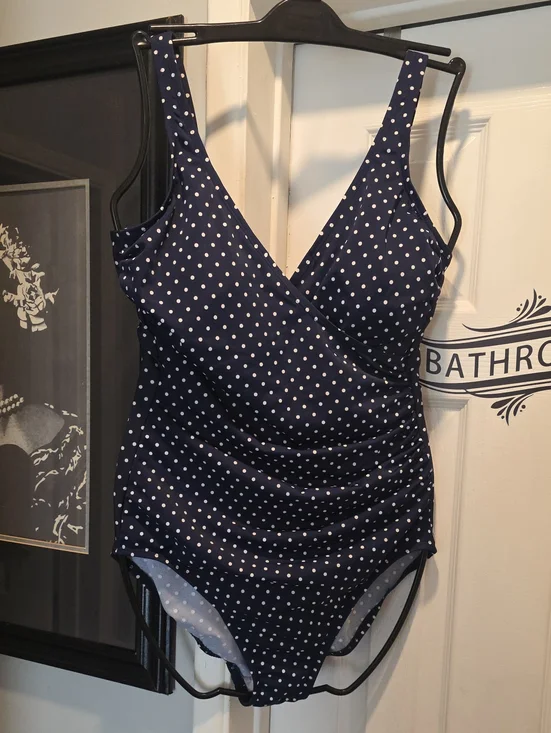 Miraclesuit Navy and White Polka Dot One-Piece