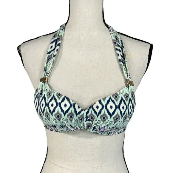 Victoria’s Secret SZ 32A Bikini Swim Top Ikat Molded Padded Cup Tie Halter Multi
