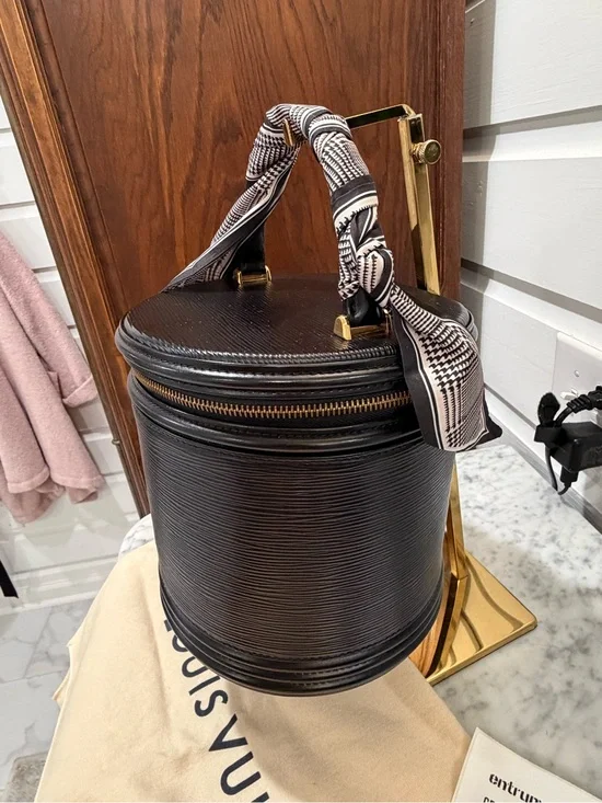 Louis Vuitton Black Epi Leather Cylinder Vanity Bag with Patterned Scarf Handle