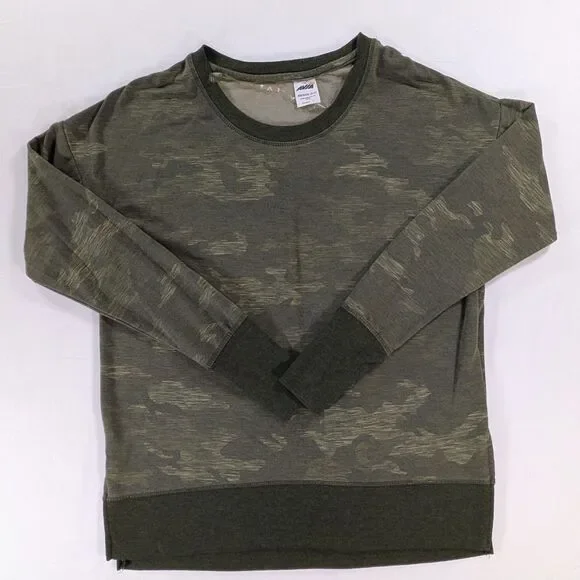 Avia Women's XS Green Gray Camouflage Long Sleeve Pullover Activewear T-Shirt