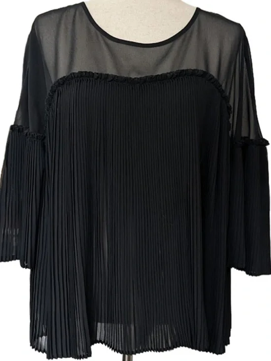 INC International Concepts Black Pleated Sheer Yoke Blouse size medium