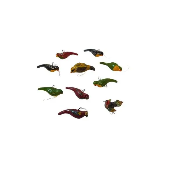 10 Assorted Hand Painted Bird Christmas Ornaments Colorful Miniature Parrot