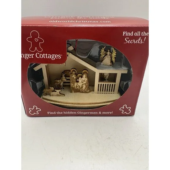 Old World Christmas Ginger Cottages Nativity Ornament Wooden New In Box