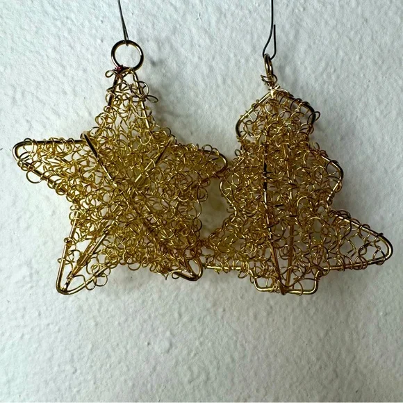 Gold‎ Colored Squiggly Wire Christmas Tree and Star Ornaments Set of 2
