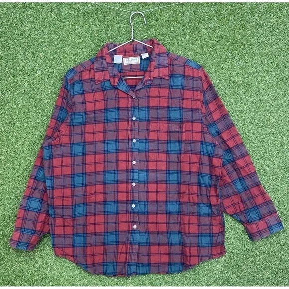 Vintage LL Bean Flannel Button Up Shirt Womens 16 Long Sleeve Plaid Outdoor Y2K