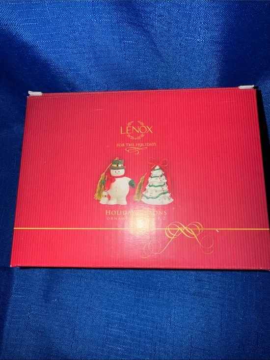 Lenox Holiday Ribbons Ornaments - Porcelain - Set of 2 - New in Box