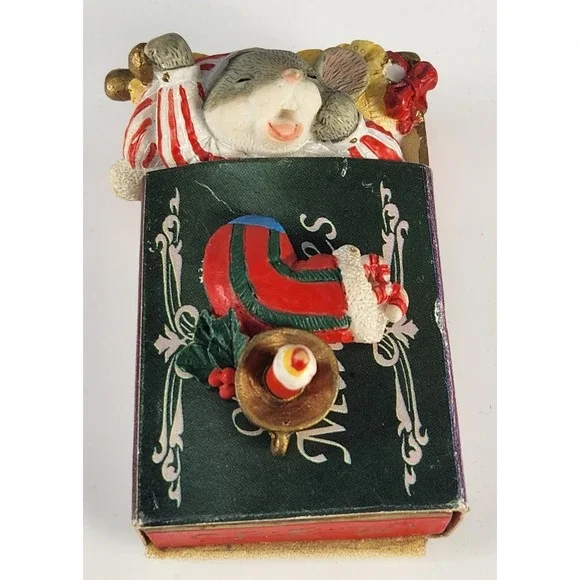 Christmas Merry Miniature Old World Matches Box 1980s Mouse Sleep