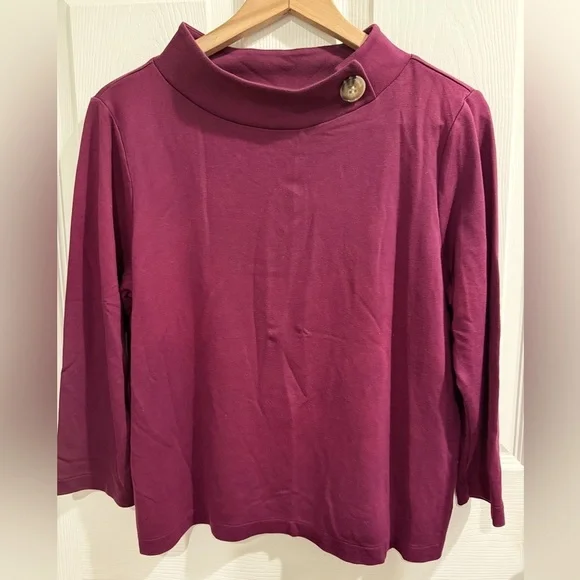 Ann Taylor Rich Purple Top Mock Neck w Button